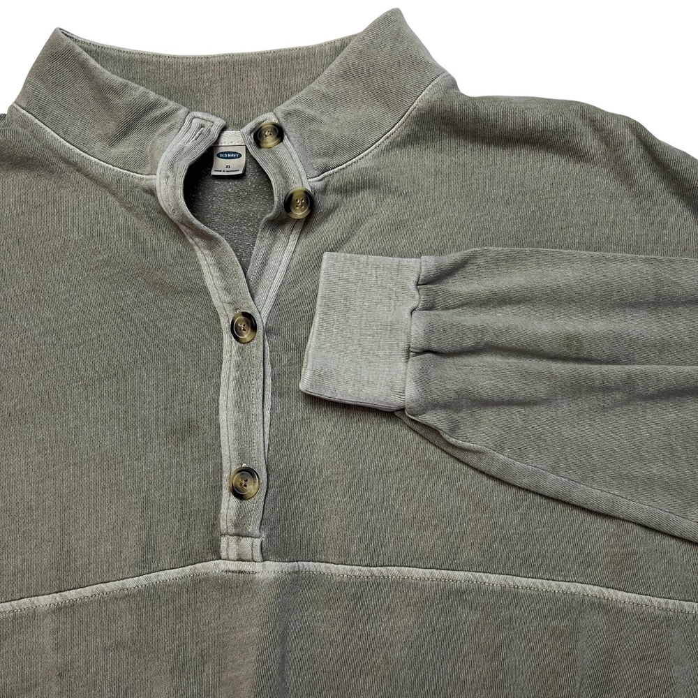 Old Navy Sweatshirt Womens XL Green Henley Mock Linden Pullover Drawstring Hem‎